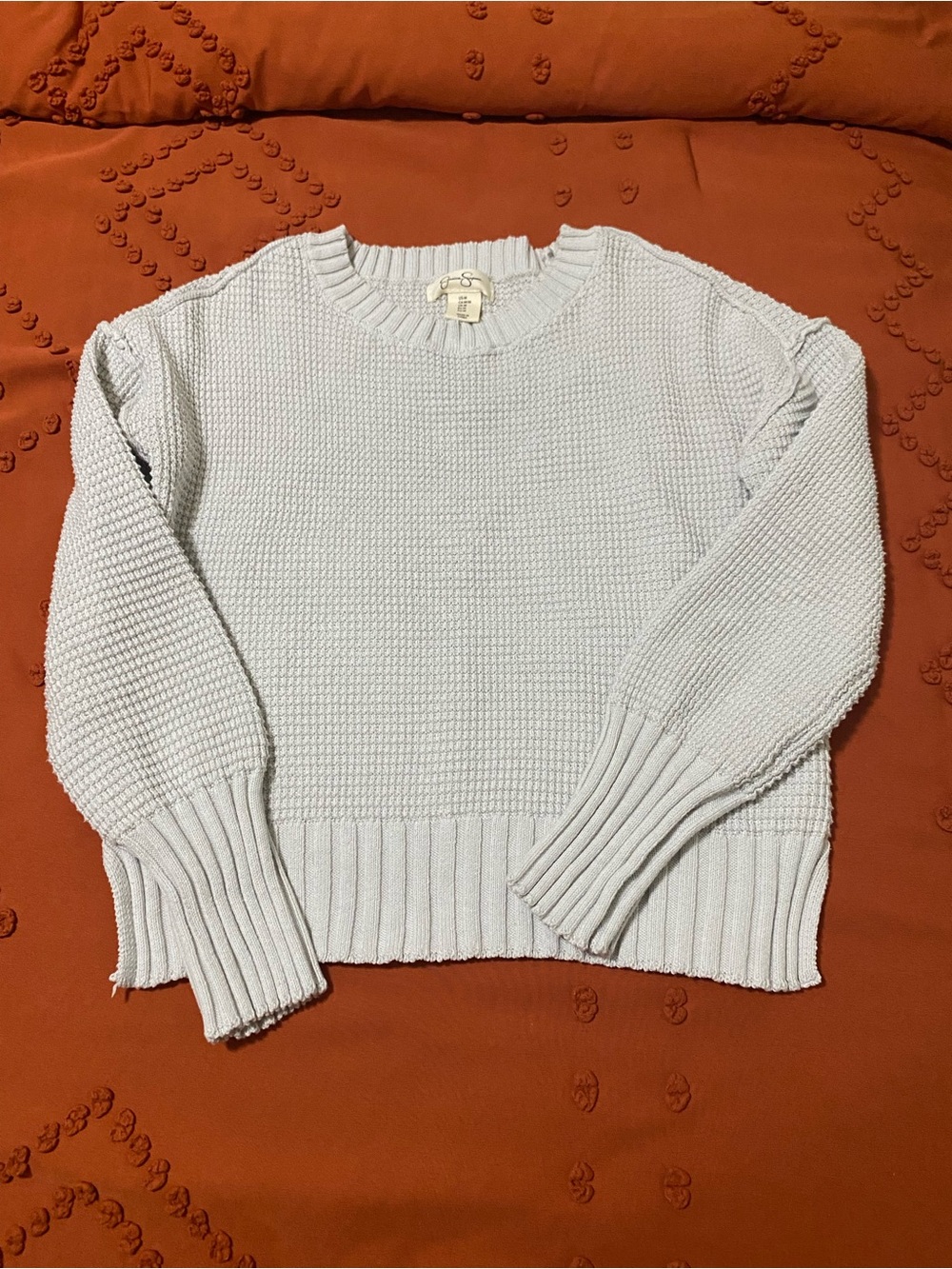 Light Grey Textured Knit Women's Sweater - Casual Crewneck